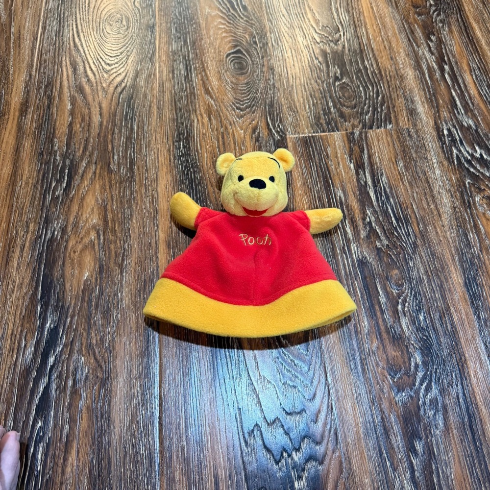 Vintage Disney Store Winnie the Pooh Plush Hand Puppet Small Yellow Bear Toy